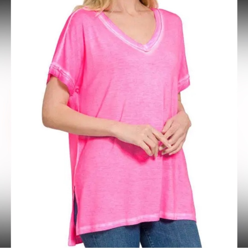Zenana Washed Short Sleeve V-Neck Tee
